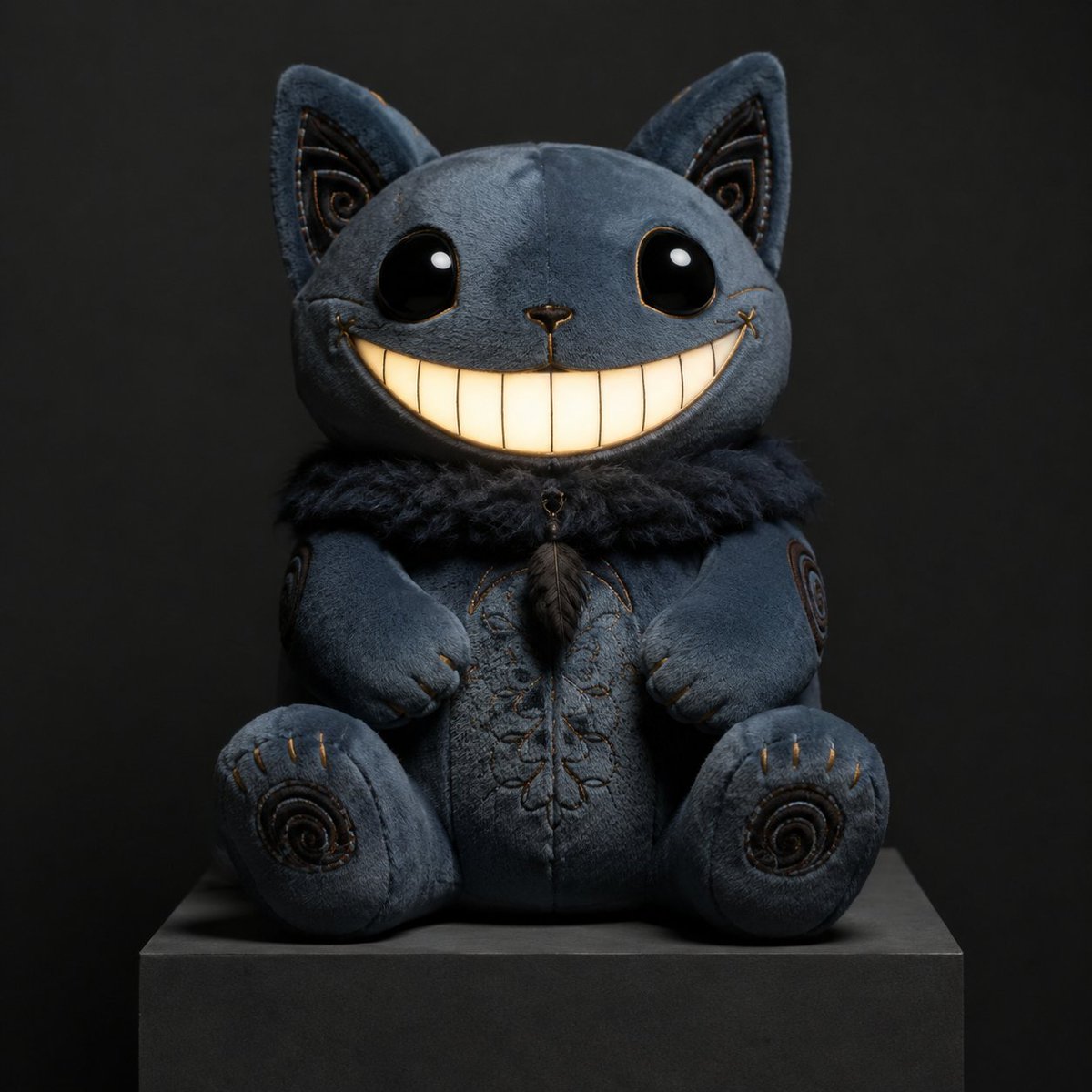 AI Prompt for Dark Whimsical Cheshire Cat Plush Toy Illustration