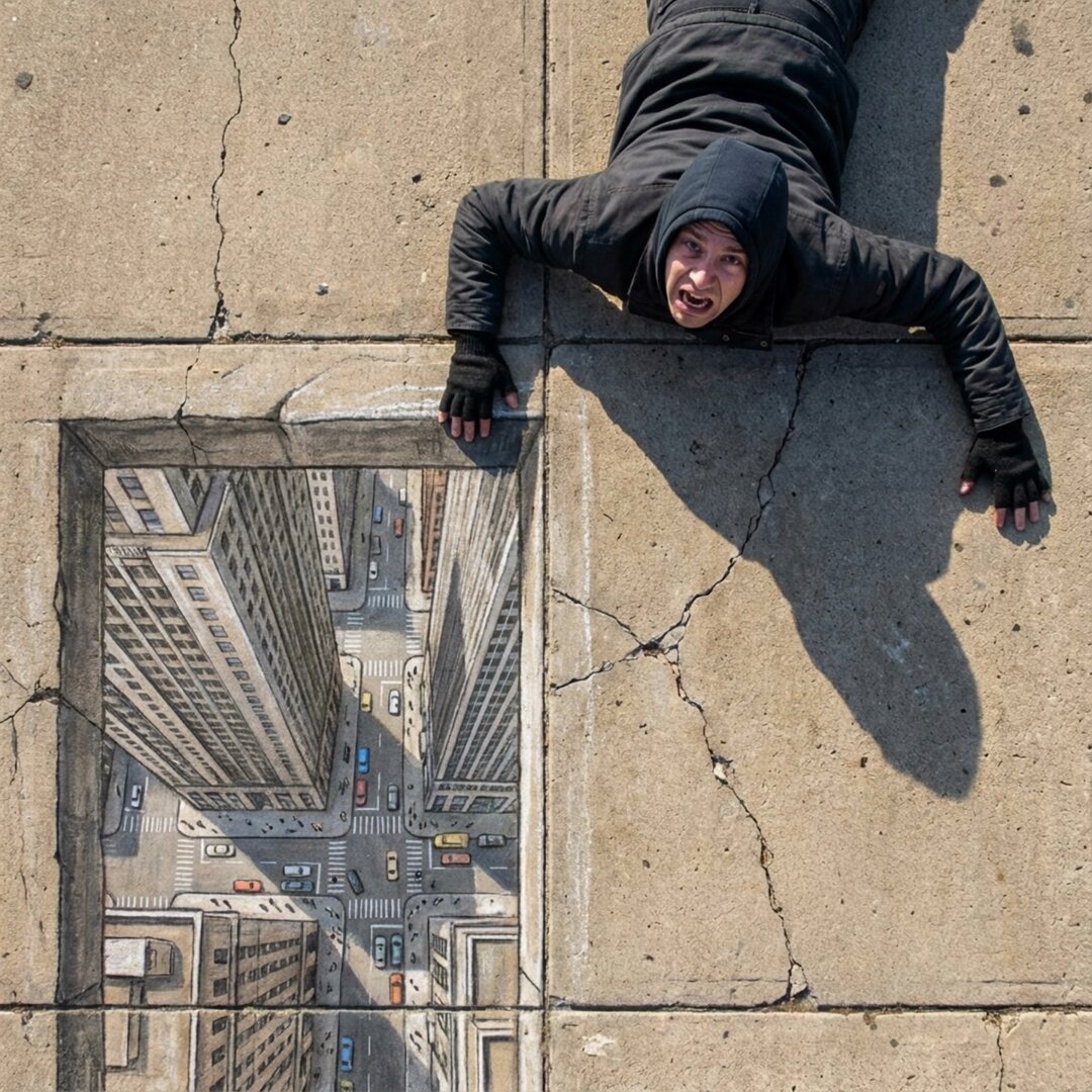 AI Prompt for Deep Perspective Chalk Drawing Photograph