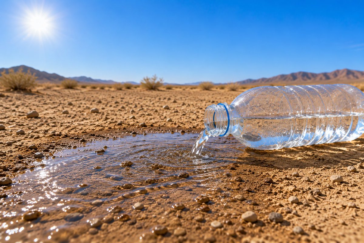 AI Prompt for Desert Scene with Water Bottle Spill