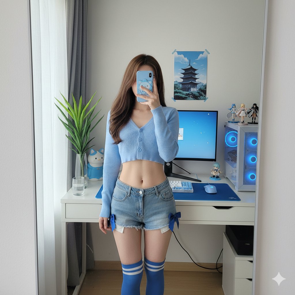 AI Prompt for Detailed Anime Style Mirror Selfie in Otaku Room