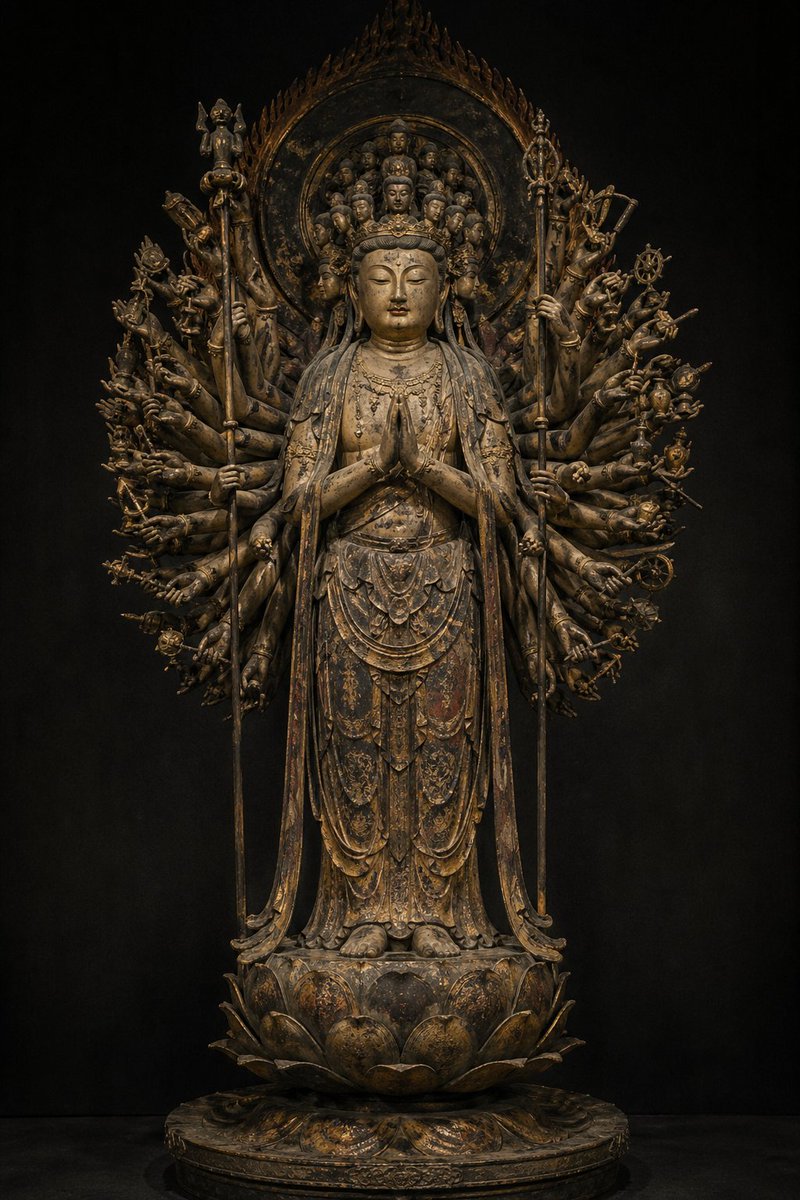 AI Prompt for Detailed Japanese Buddhist Statue with Thousand-Armed Kannon Style