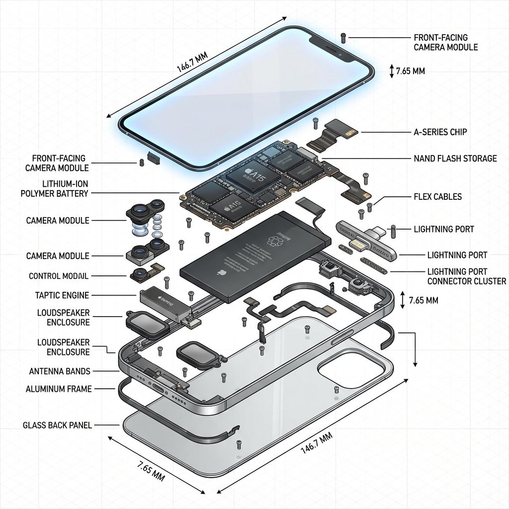 AI Prompt for Detailed Technical iPhone Exploded View