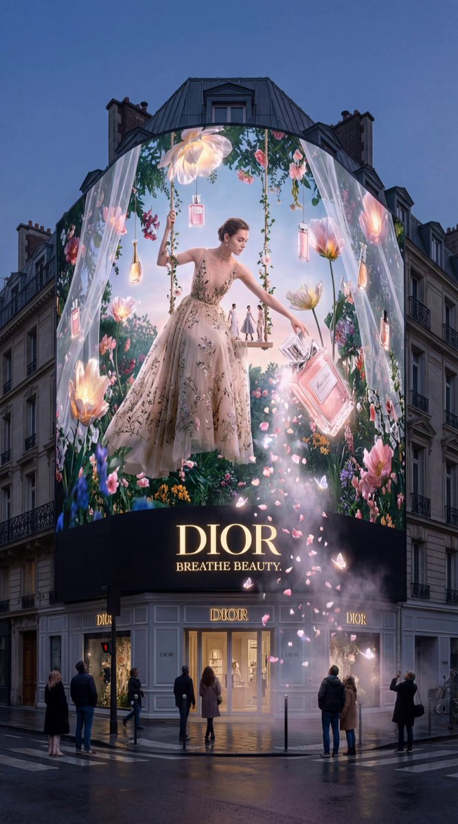AI Prompt for Dior Floating Garden 3D Billboard - Generate Surreal Fashion Concept Art