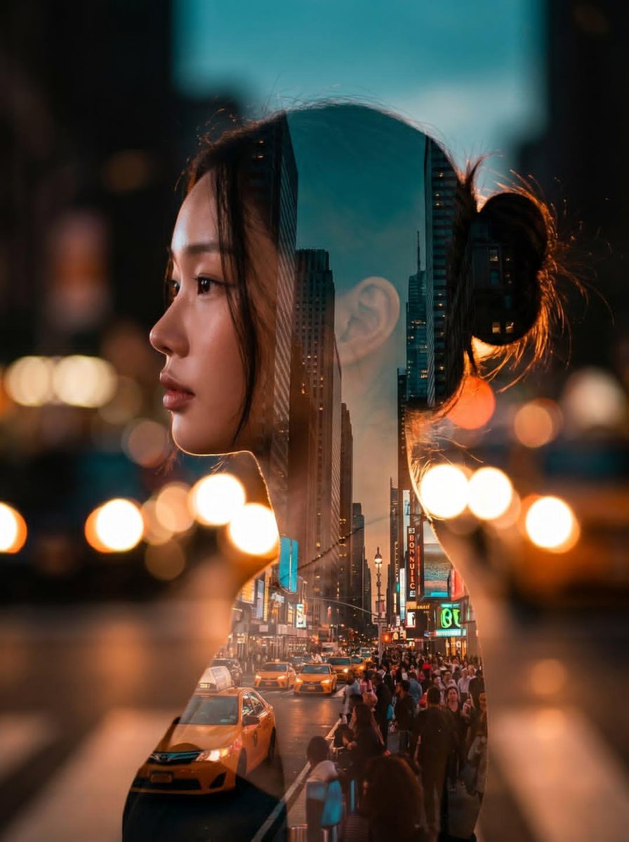 AI Prompt for Double Exposure City Portrait with Actress