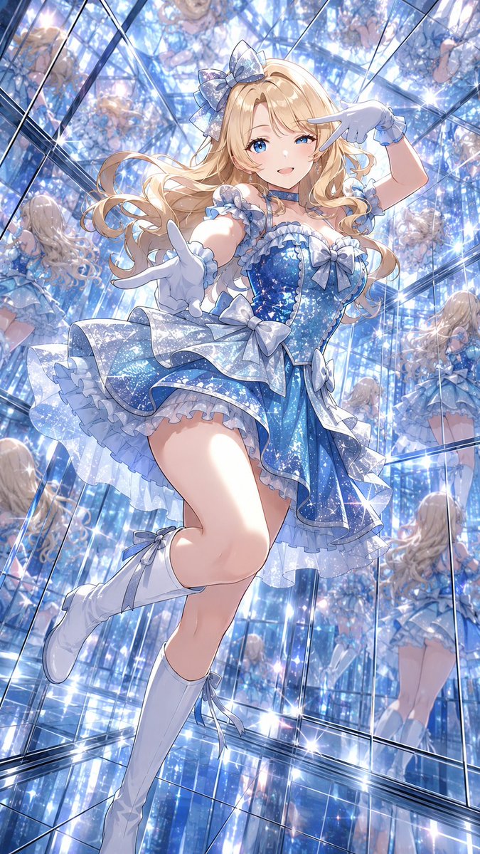 AI Prompt for Dramatic Anime Idol Illustration in Mirror Room