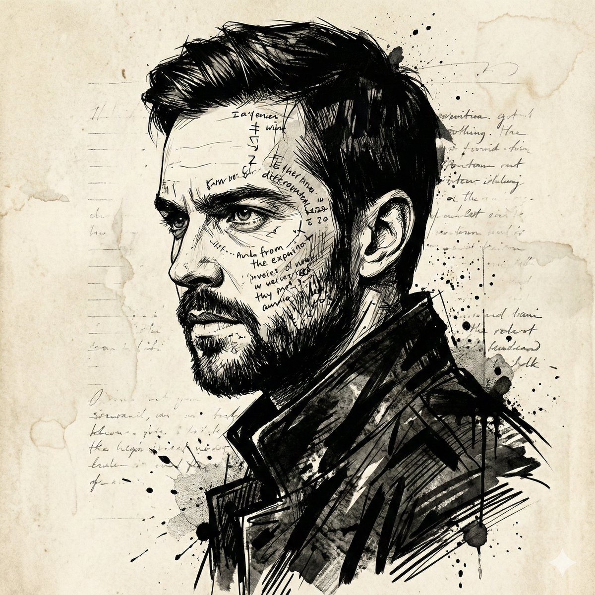 AI Prompt for Dramatic Ink Sketch Portrait with Realistic Face