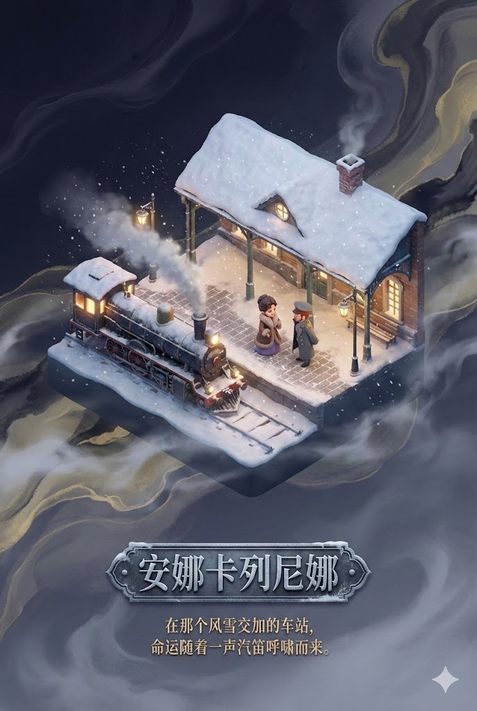AI Prompt for DreamWorks-Style 3D Diorama Poster of Anna Karenina Train Station Scene
