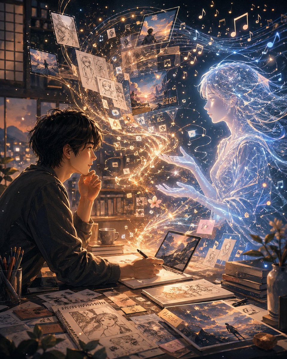 AI Prompt for Dreamy Anime Art: Artist Meets Ethereal Muse