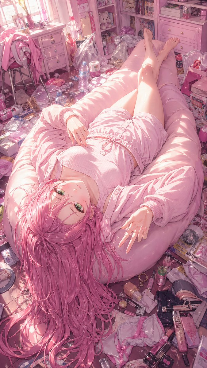 AI Prompt for Dreamy Anime Lifestyle Illustration with Cluttered Bedroom Scene