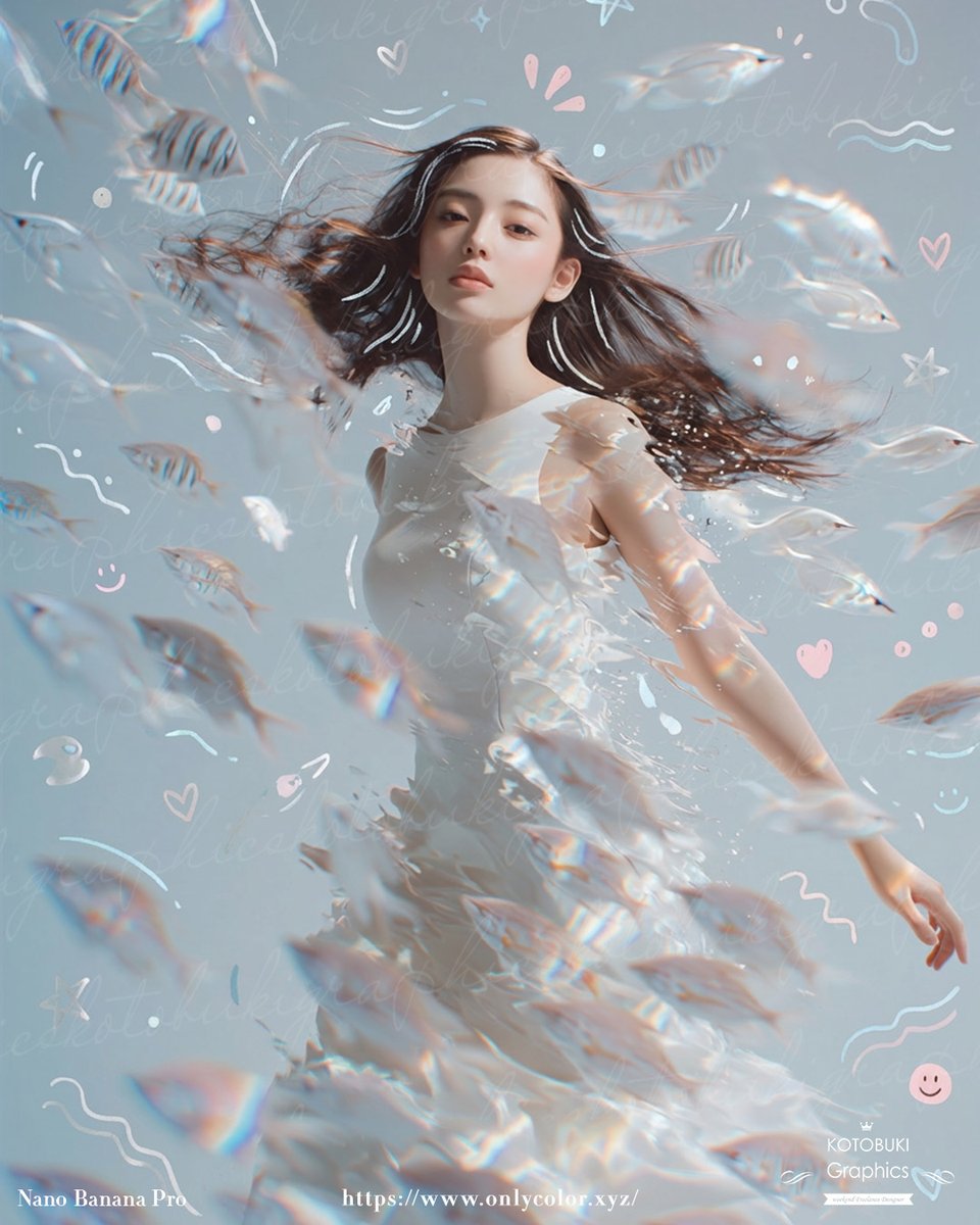 AI Prompt for Dreamy Underwater Portrait with Fish and Whimsical Doodles