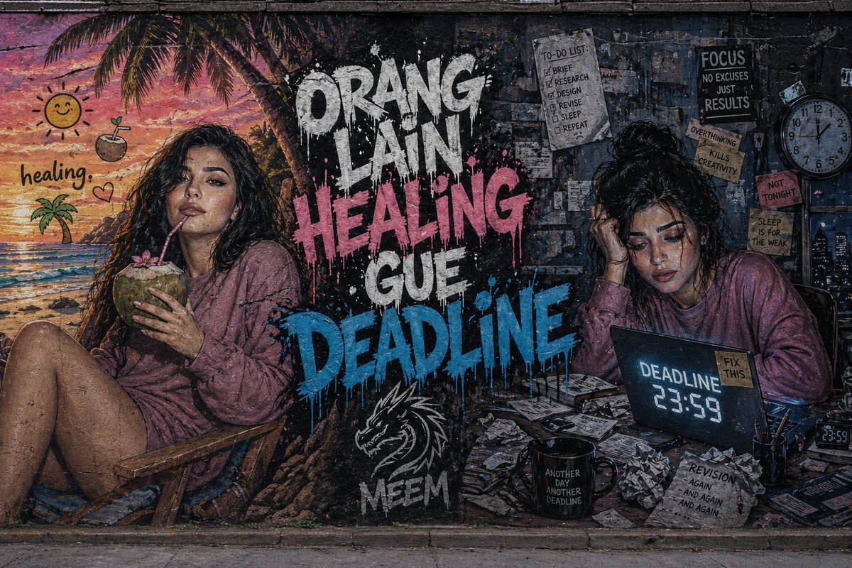 AI Prompt for Dual-Concept Street Art Mural: Relaxing Tropical vs Stressful Work Deadline