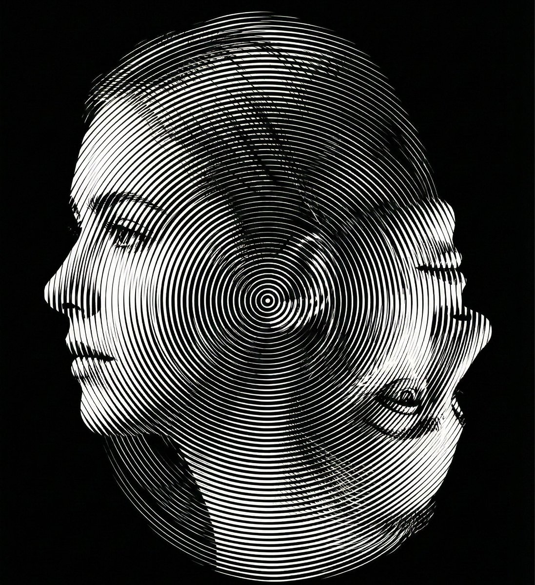 AI Prompt for Dual-Oriented Optical Illusion Portrait Generation
