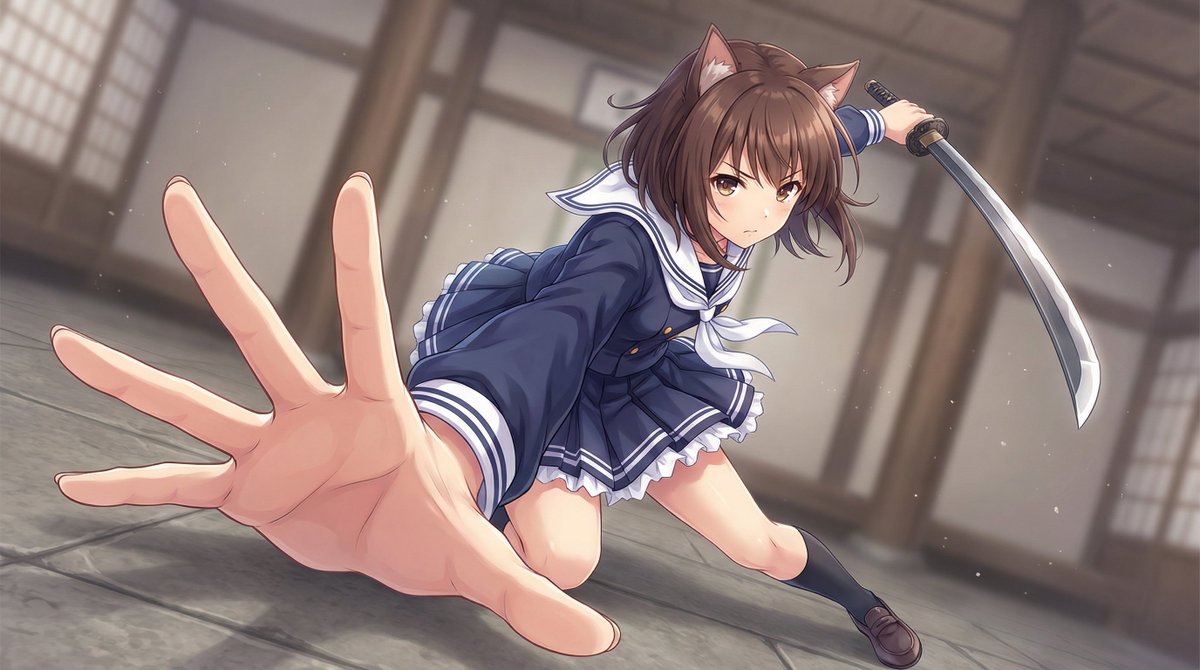 AI Prompt for Dynamic Anime-Style Illustrations with Extreme Perspective Distortion