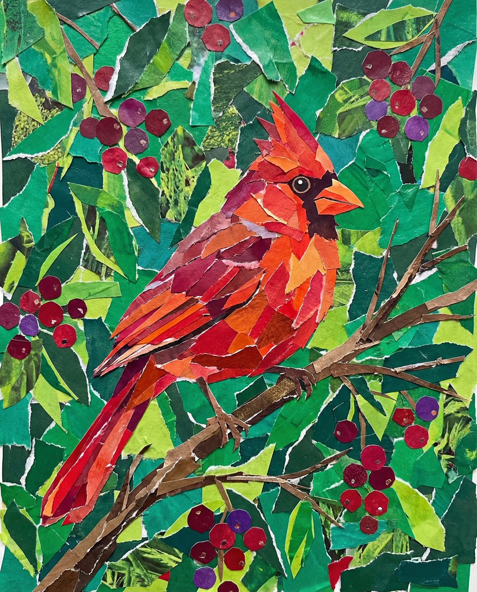 AI Prompt for Dynamic Cardinal Illustration with Torn Paper Effect