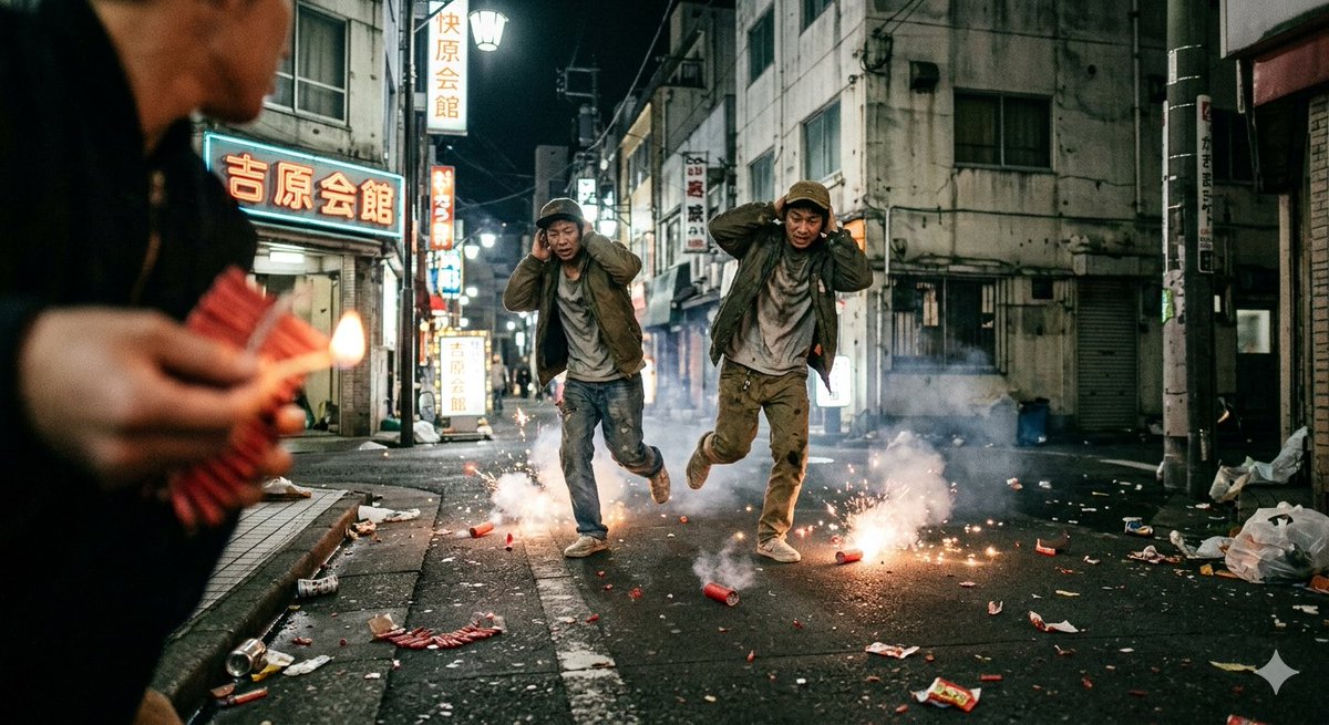 AI Prompt for Dynamically Styled Anime-Inspired Cinematic Building Scene with Fireworks
