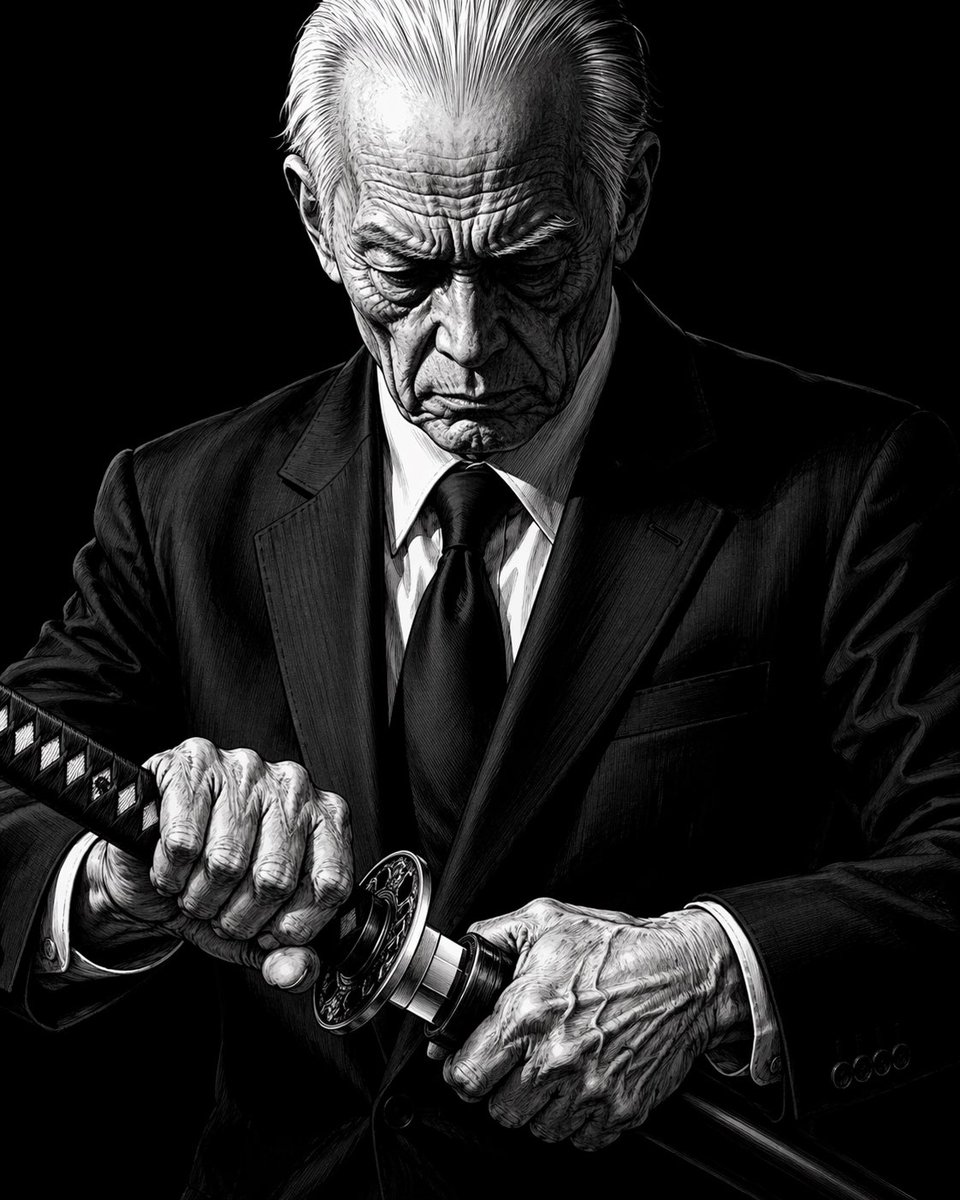 AI Prompt for Elderly Yakuza Line Art in Black and White