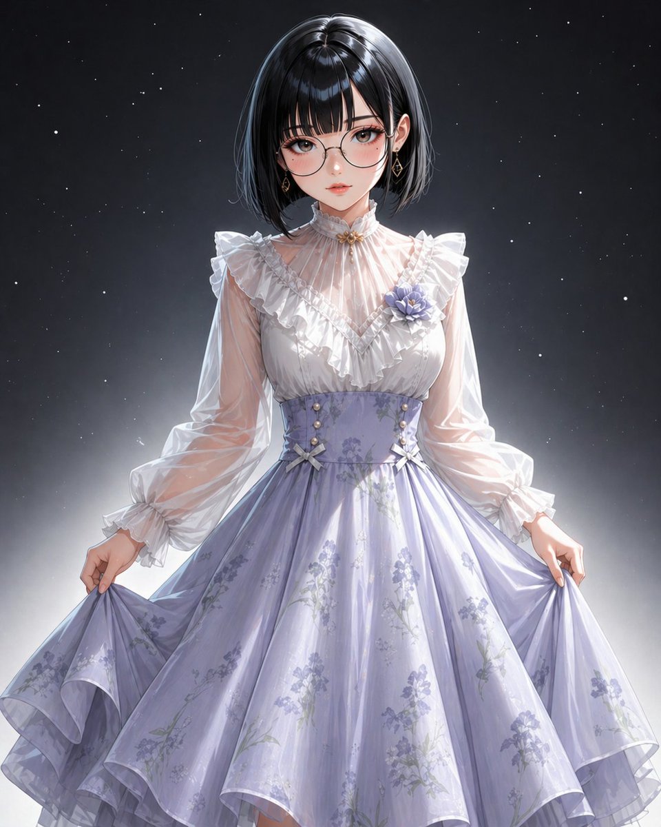 AI Prompt for Elegant Anime Fashion Portrait with Censored Face and Starry Night Background