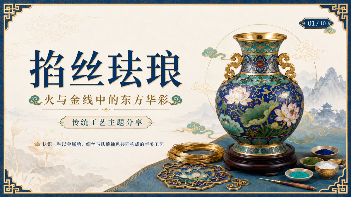 AI Prompt for Elegant Chinese Cloisonné Enamel Craft Title Slide Design