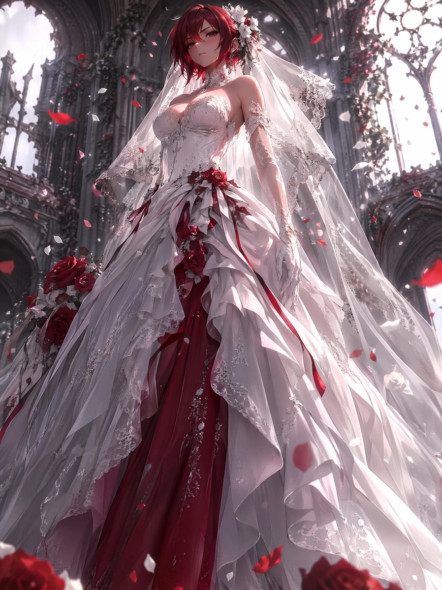 AI Prompt for Elegant Gothic Wedding Portrait with Ruined Cathedral