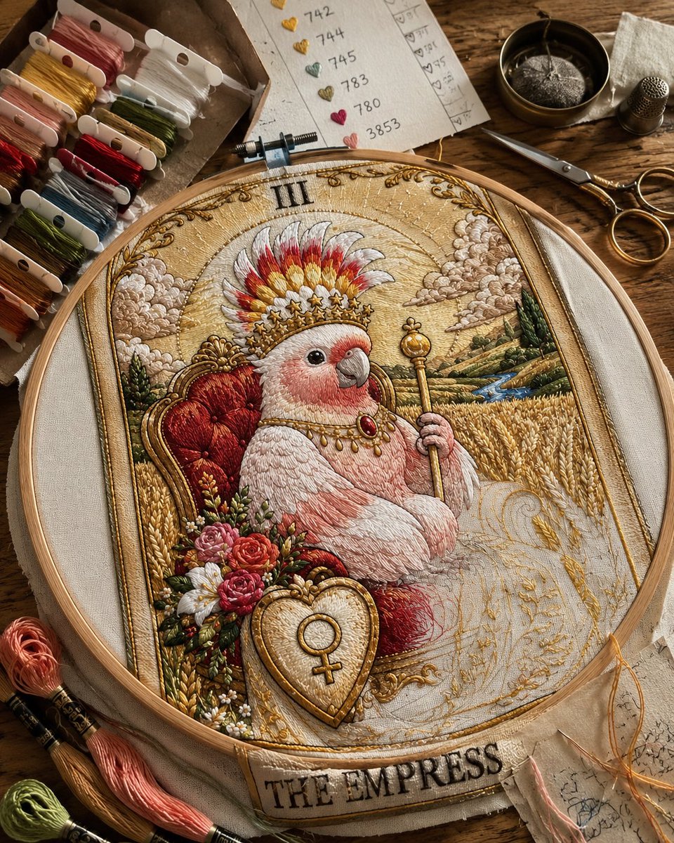 AI Prompt for Embroidered Tarot Cockatoo Textile Art