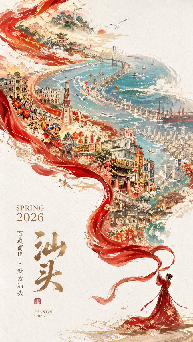 AI Prompt for Epic Chinese Cityscape with Customizable Ribbon and Typography