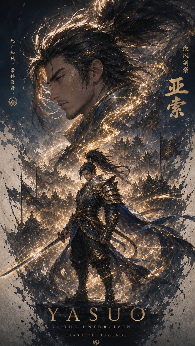 AI Prompt for Epic Fantasy League of Legends Yasuo Poster