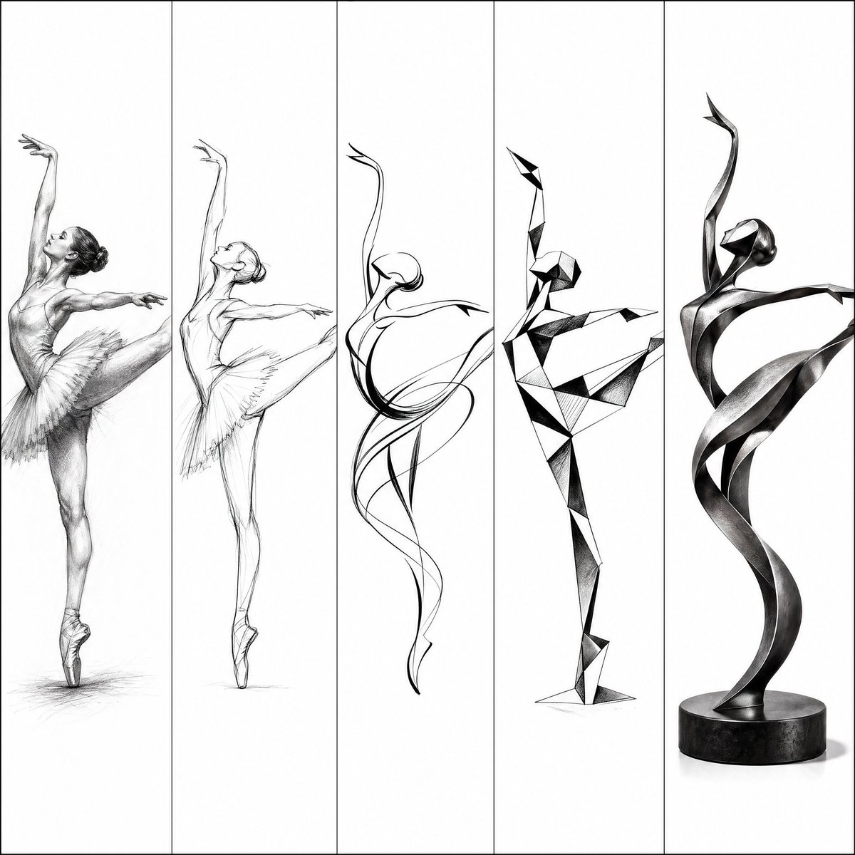AI Prompt for Evolutionary Ballerina Art from Realistic to Abstract