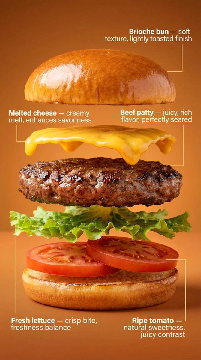 AI Prompt for Exploded-View Burger Illustration with Annotations