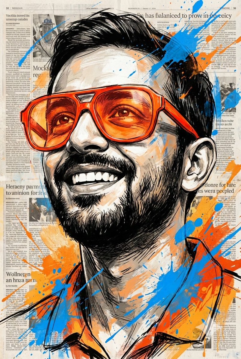 AI Prompt for Expressive Portrait with Sketch Strokes and Paint Splashes