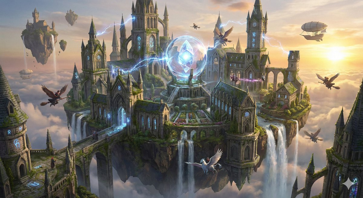 AI Prompt for Fantasy 3D Render of Floating Island Mage Academy