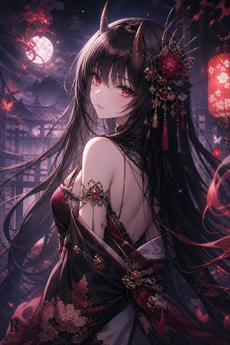 AI Prompt for Fantasy Anime Art with Oni Girl Character