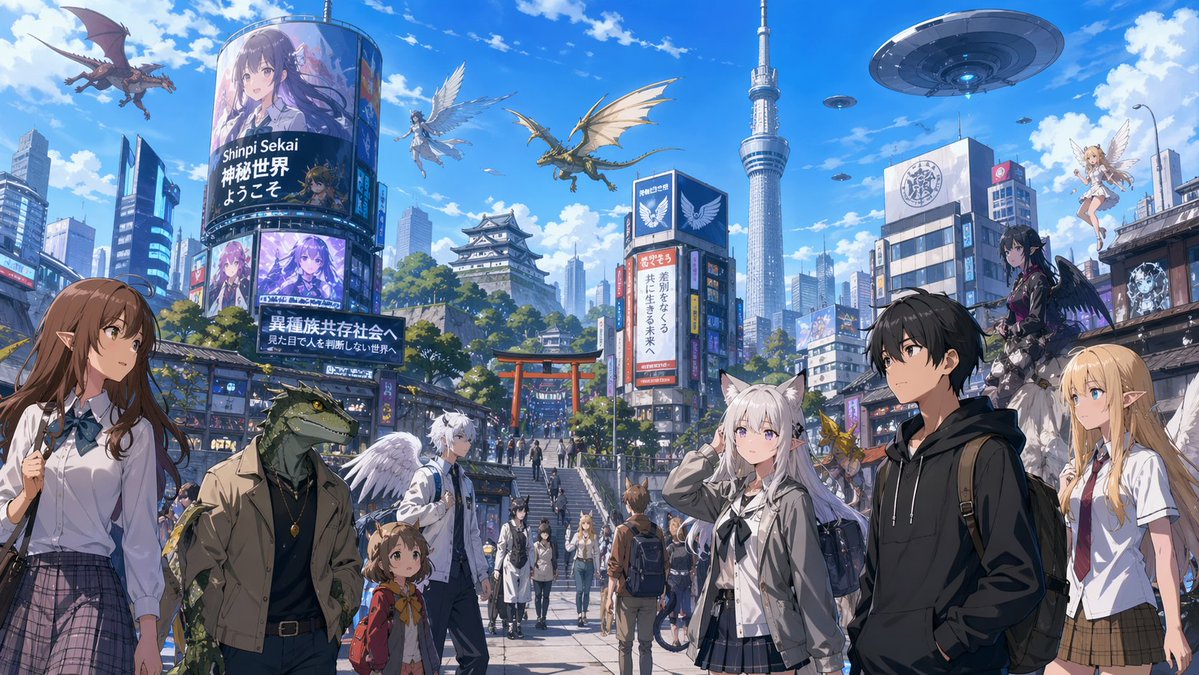 AI Prompt for Fantasy Anime Cityscape Illustration with Sci-Fi and Fantasy Elements