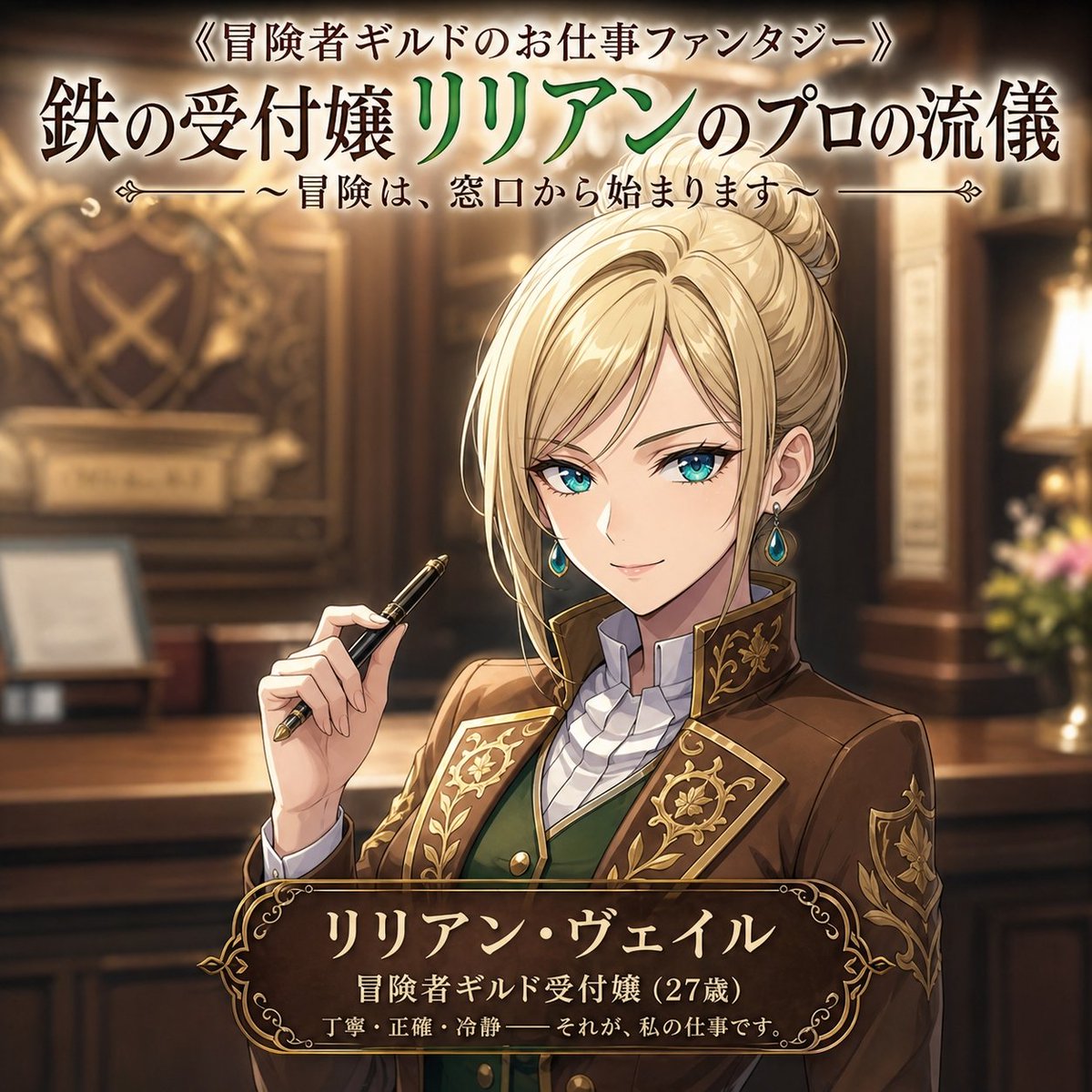 AI Prompt for Fantasy Anime Female Receptionist Book Cover