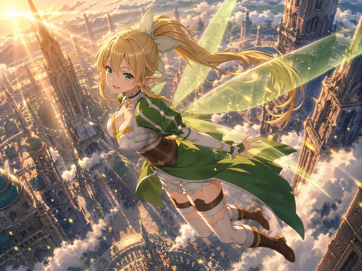 AI Prompt for Fantasy Anime Landscape with Flying Elf Heroine