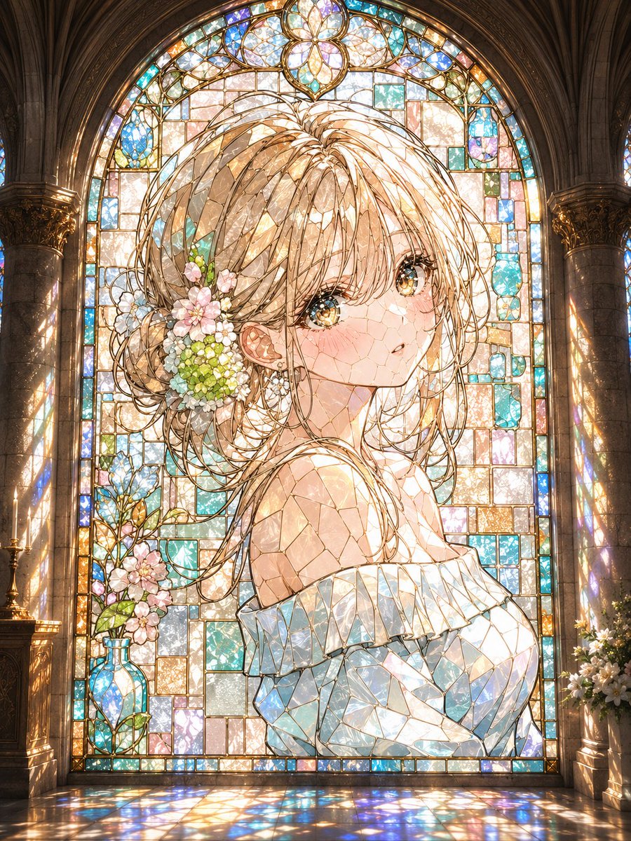AI Prompt for Fantasy Anime Stained Glass Cathedral Portrait