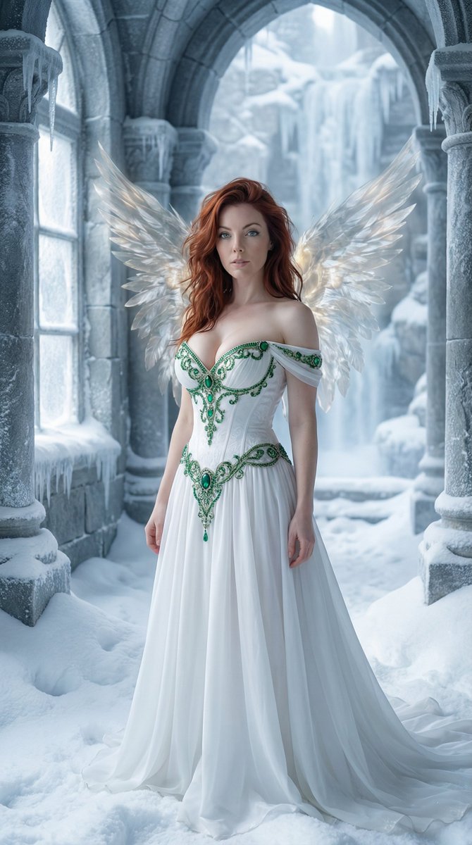 AI Prompt for Fantasy Art: Ethereal Gothic Angel in Frozen Cloister