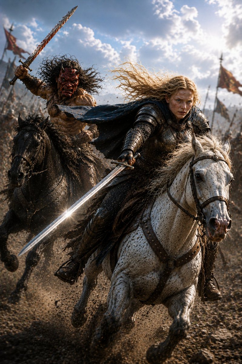 AI Prompt for Fantasy Battle Scene with Knight and Barbarian
