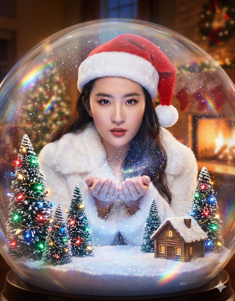 AI Prompt for Fantasy Christmas Scene with Distorted Glass Effect