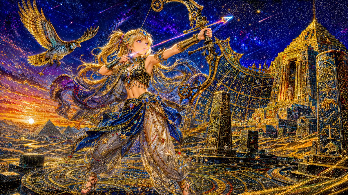 AI Prompt for Fantasy Cosmic Goddess Archer in Golden Temple