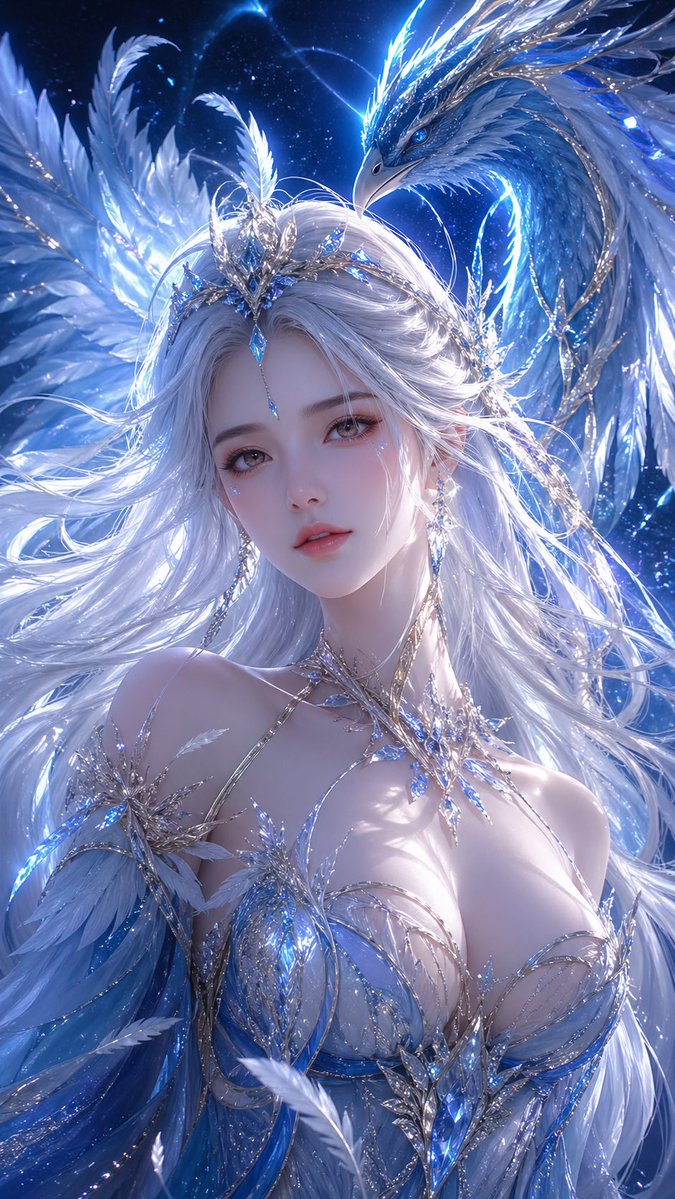 AI Prompt for Fantasy Ice Phoenix Goddess 3D Character Illustration