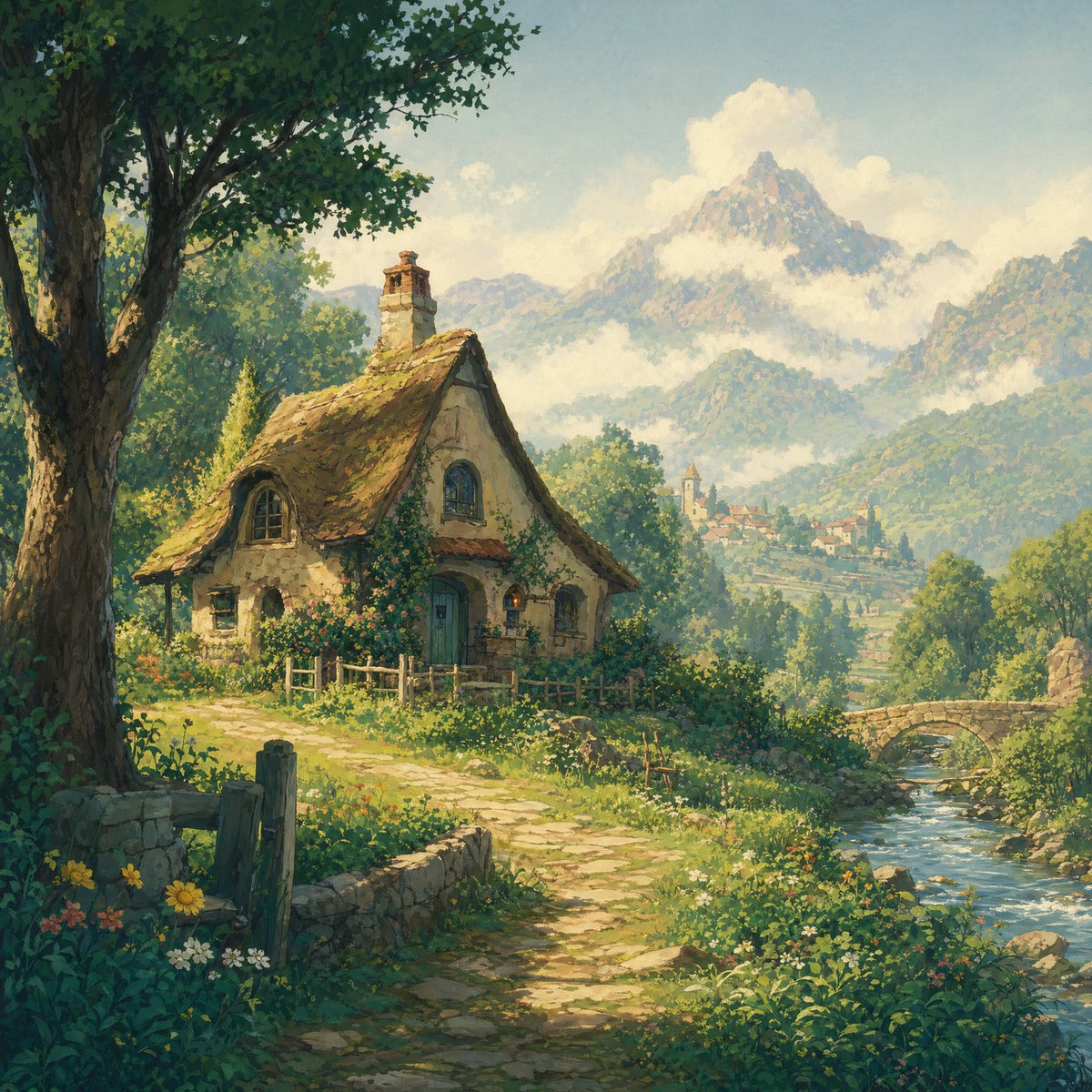 AI Prompt for Fantasy Illustration of Charming Alpine Cottage