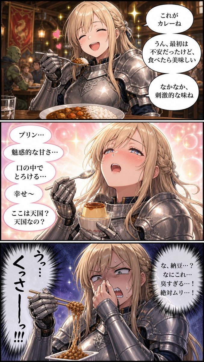 AI Prompt for Fantasy Knight Food Reaction Manga Illustration