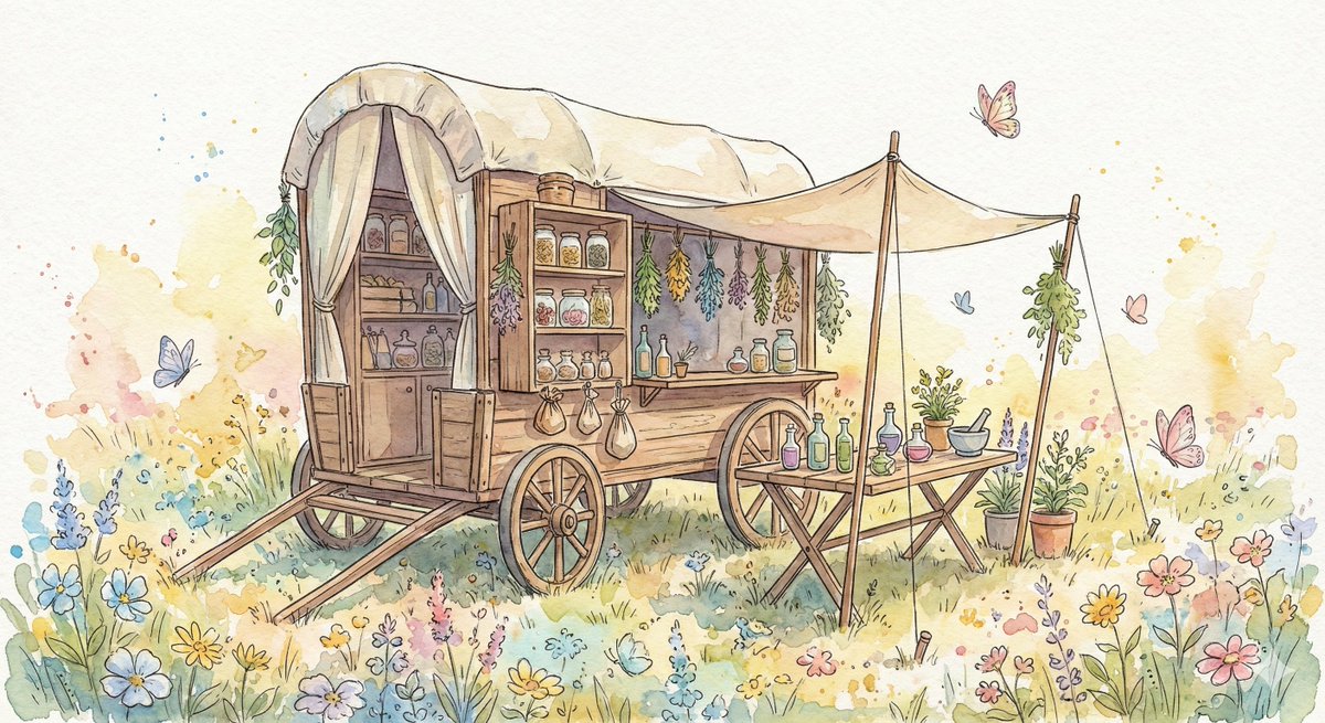 AI Prompt for Fantasy Watercolor Illustrations of Traveling Herbalists