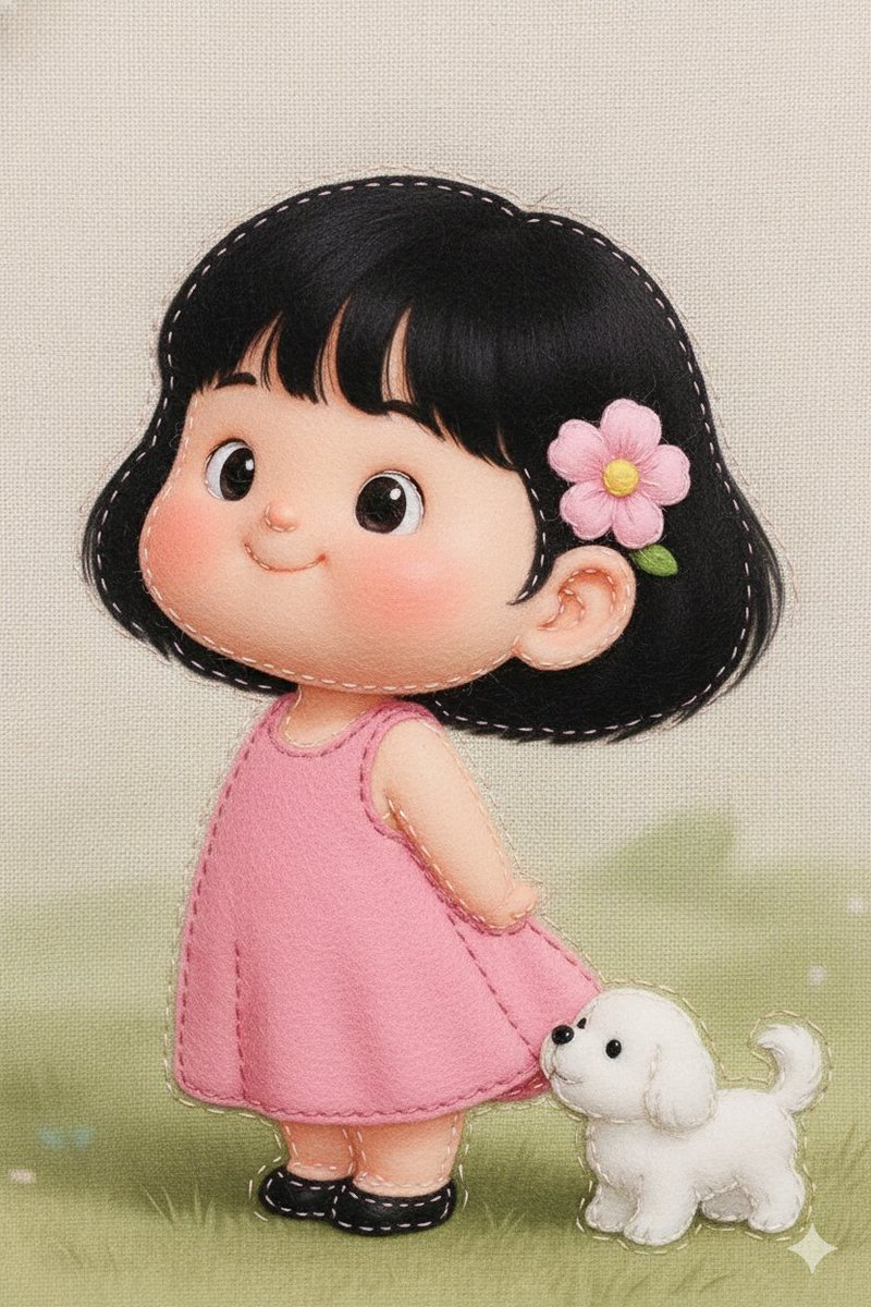 AI Prompt for Felt Fabric Applique Art with Cute Handmade Felt Doll Style