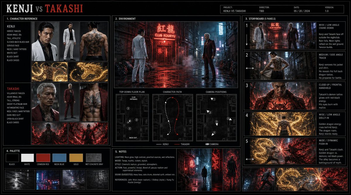 AI Prompt for Film Production Boards with Characters and Storyboards