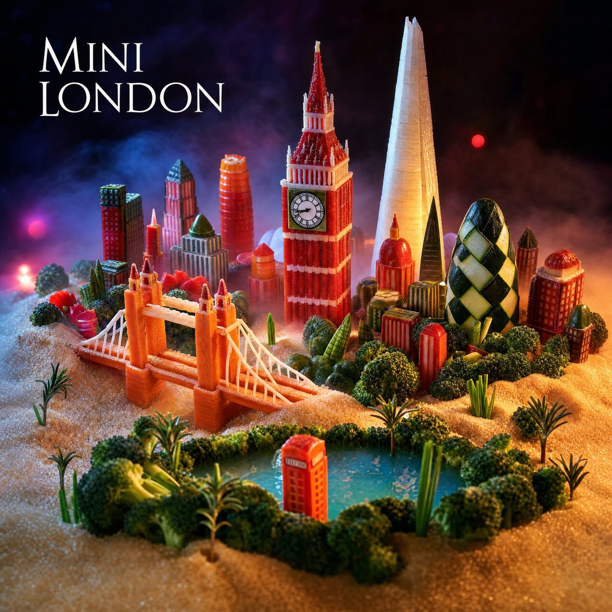 AI Prompt for Food-Themed Cityscape Scene with Edible Sweets
