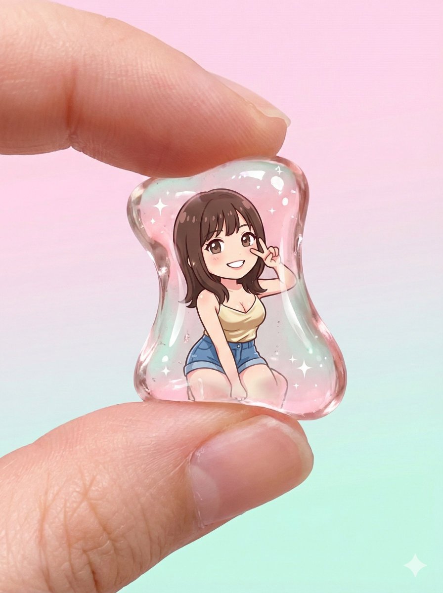 AI Prompt for Generating 3D Chibi Characters within Transparent Gummies