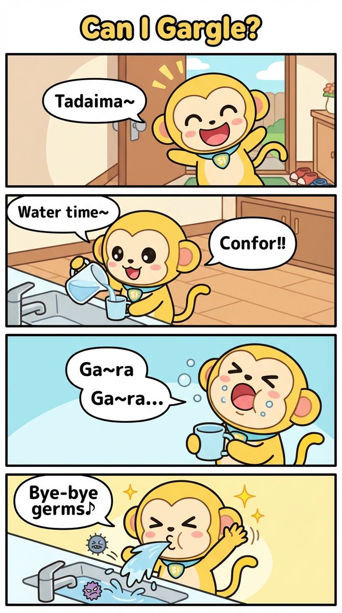 AI Prompt for Generating a Four-Panel Comic Strip of Gargle (English) for Social Media Post