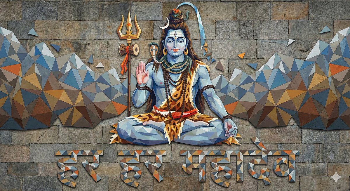 AI Prompt for Generating Triangular Hindu Deity Mahadev Portrait with Hindi Text