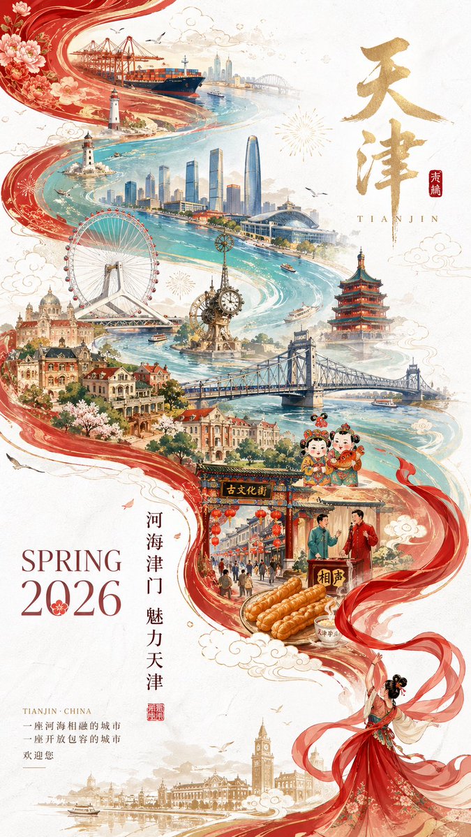 AI Prompt for Generative Tianjin City Illustration Poster
